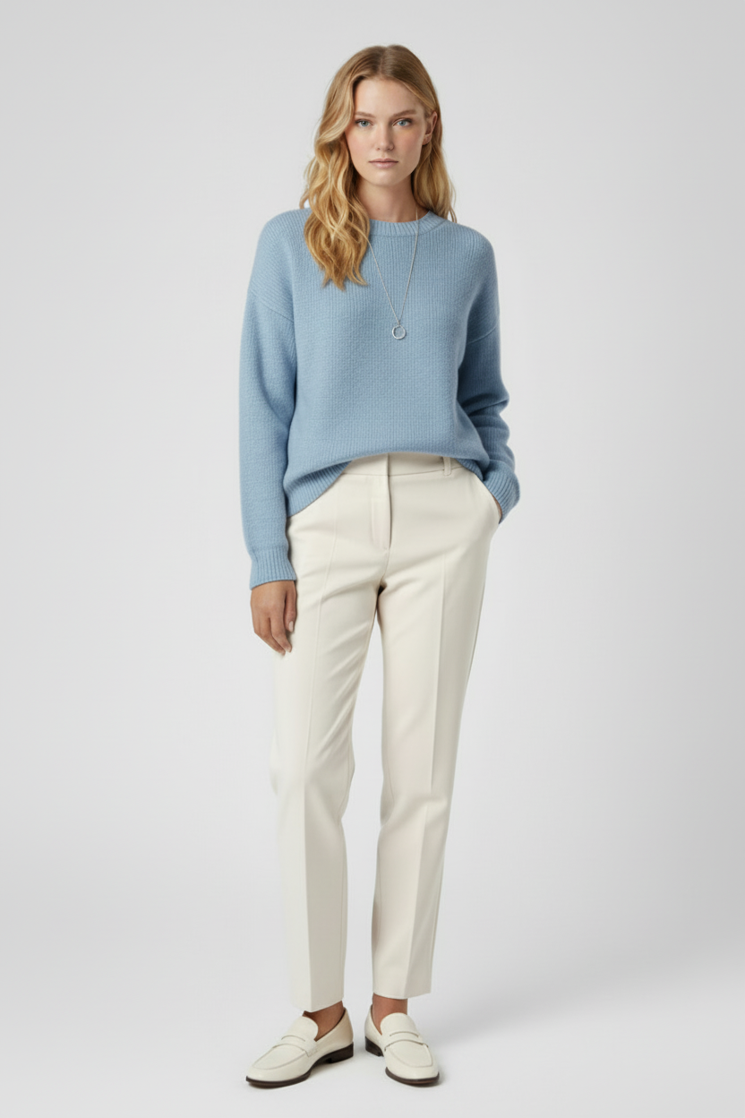 Klassisk Rund Udsnit Strik Sweater med Lange Ærmer