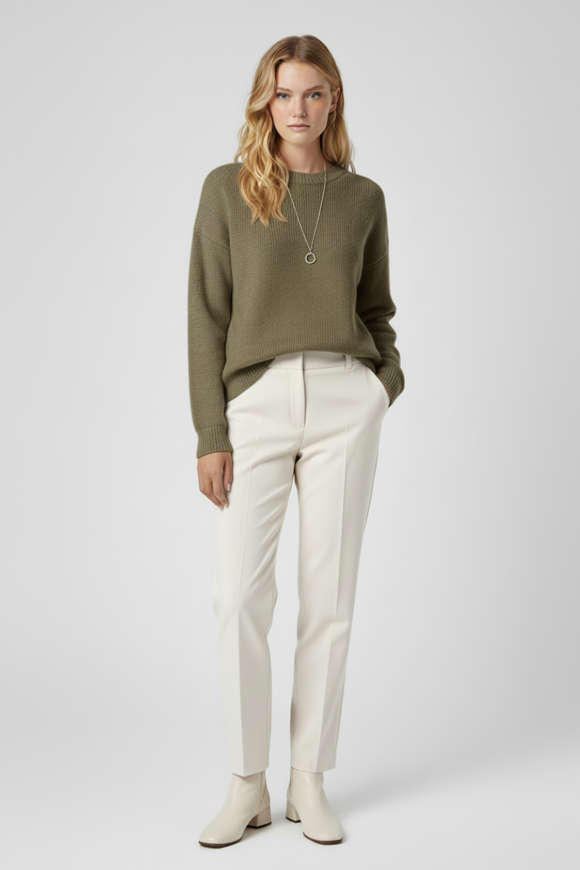 Klassisk Rund Udsnit Strik Sweater med Lange Ærmer