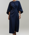 Belted Midi Dress with Wide Sleeves and Clean Silhouette