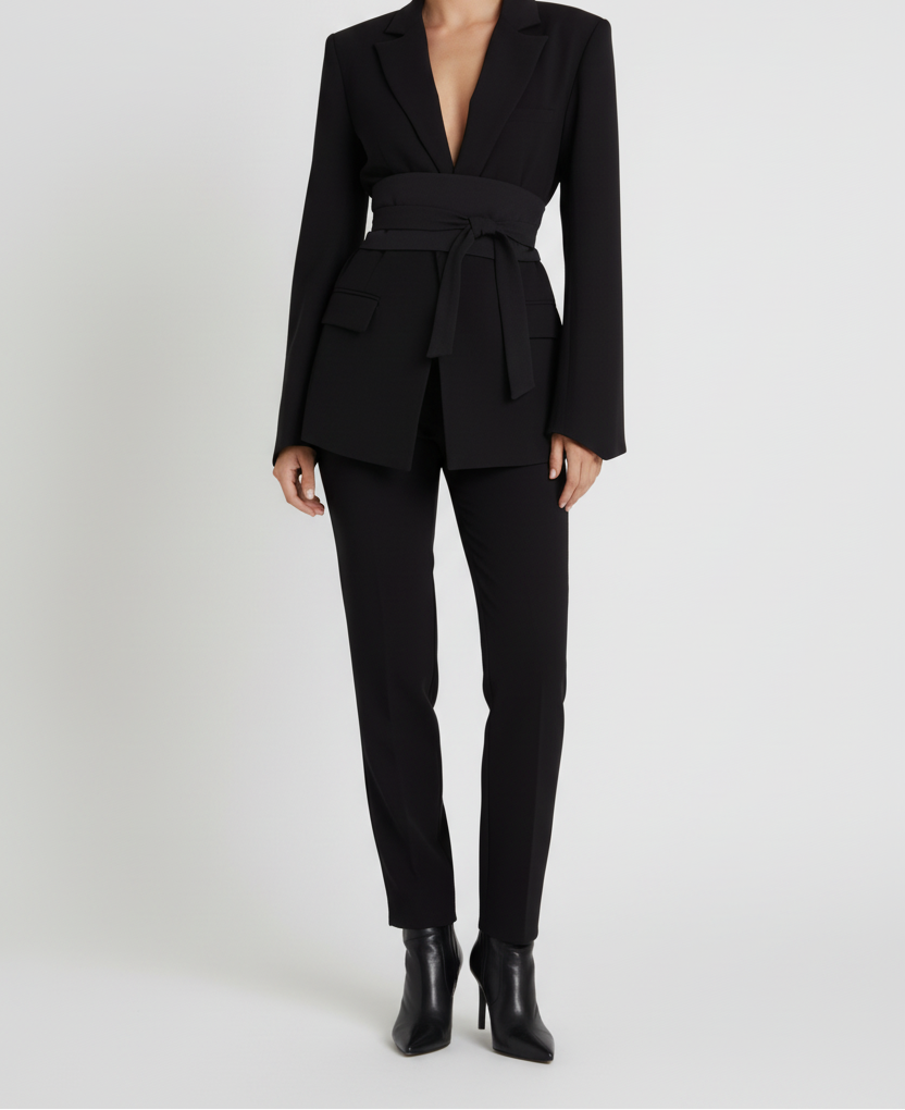 Women’s Blazer with Notched Lapel and Detachable Belt