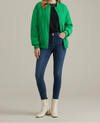 Zip Front Bomber Jacket with Ribbed Crew Neck