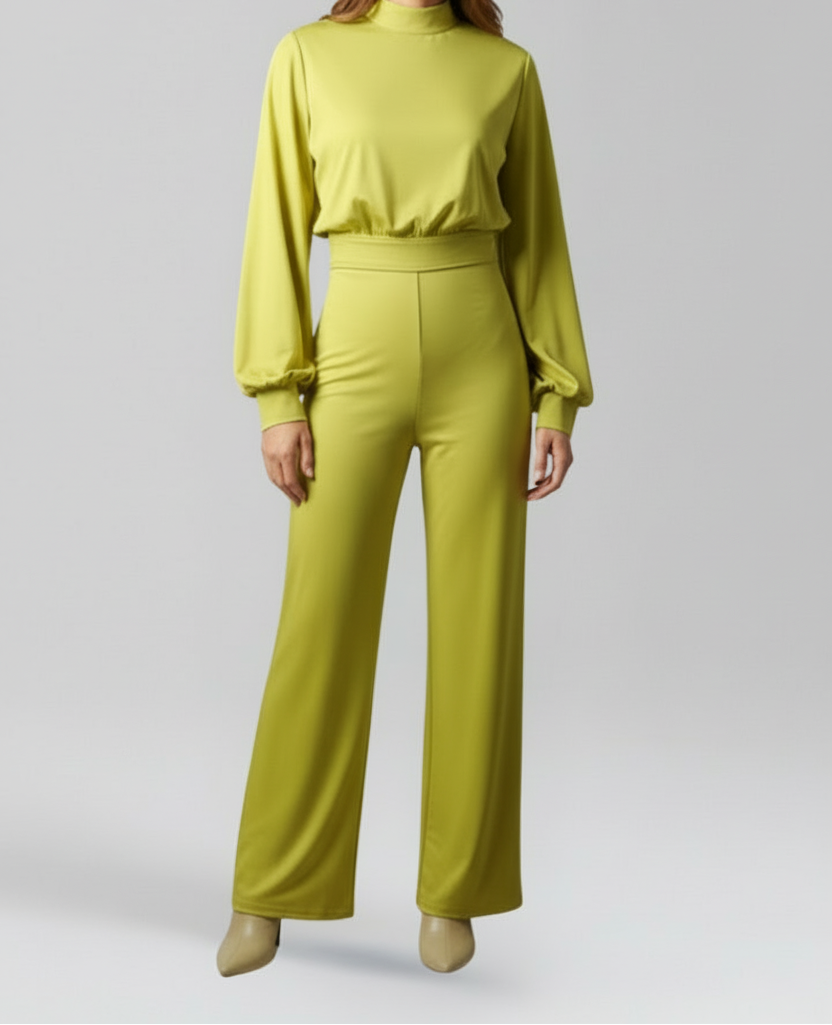 Women’s Half-Collar Jumpsuit with Wide-Leg Trousers