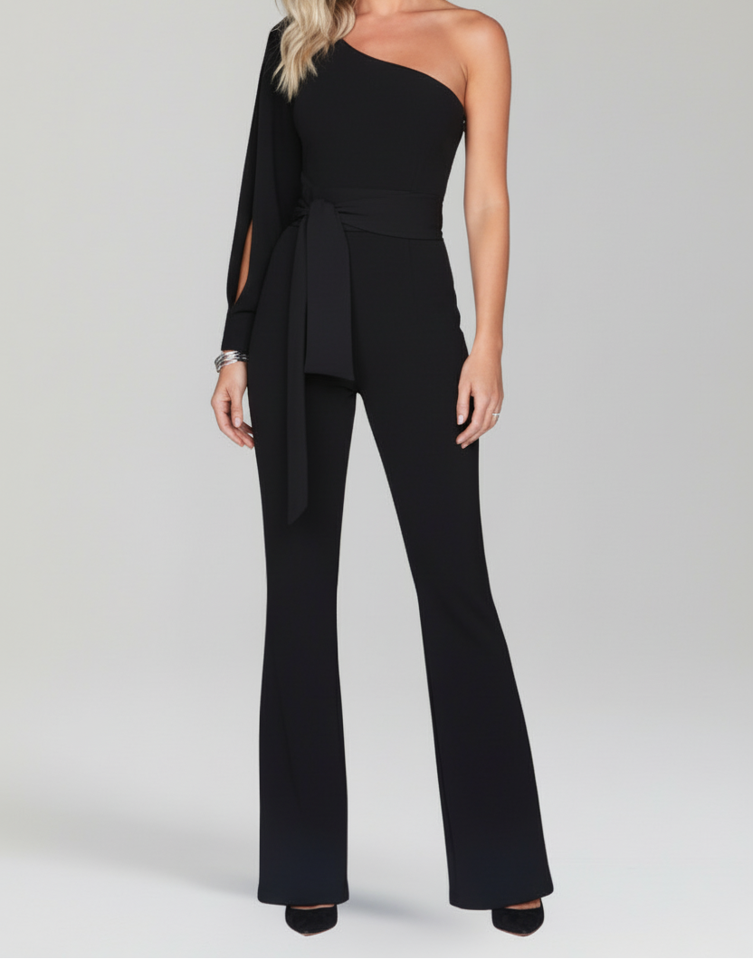 Women’s One-Shoulder Jumpsuit with Long Sleeve and Wide Legs