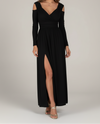 V Neck Maxi Dress with Shoulder Cut Outs and Side Slit