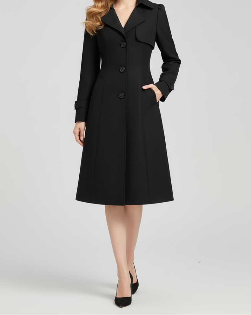 Womens Trench Coat with Notched Lapel and Button Front Fit