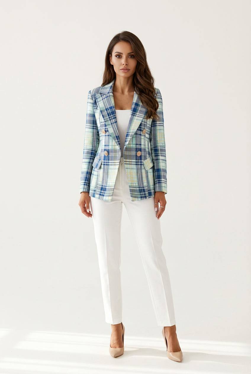 Structured Womens Blazer with Classic Lapels and Textured Surface