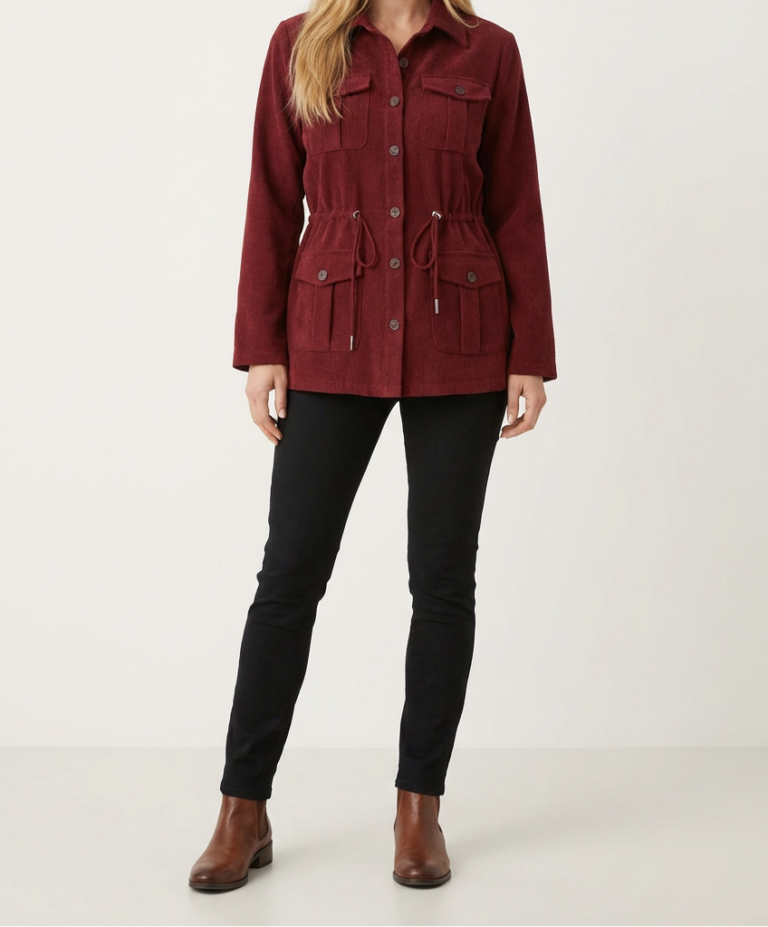 Corduroy Womens Button Up with Adjustable Waist