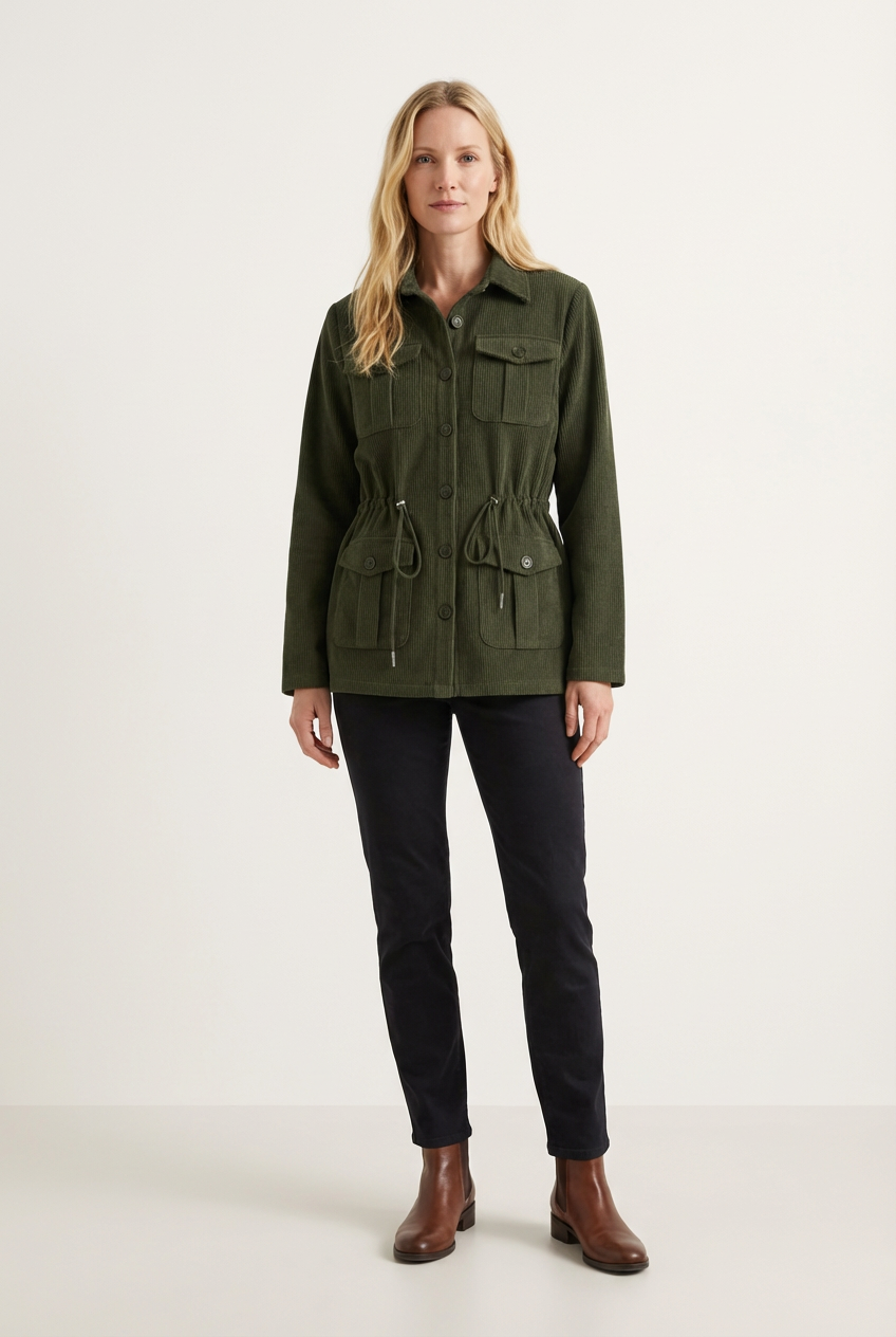 Corduroy Womens Button Up with Adjustable Waist