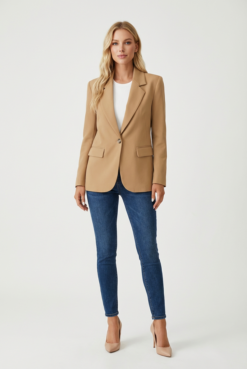 Regular Fit Womens Blazer with Notched Lapel and Single Button