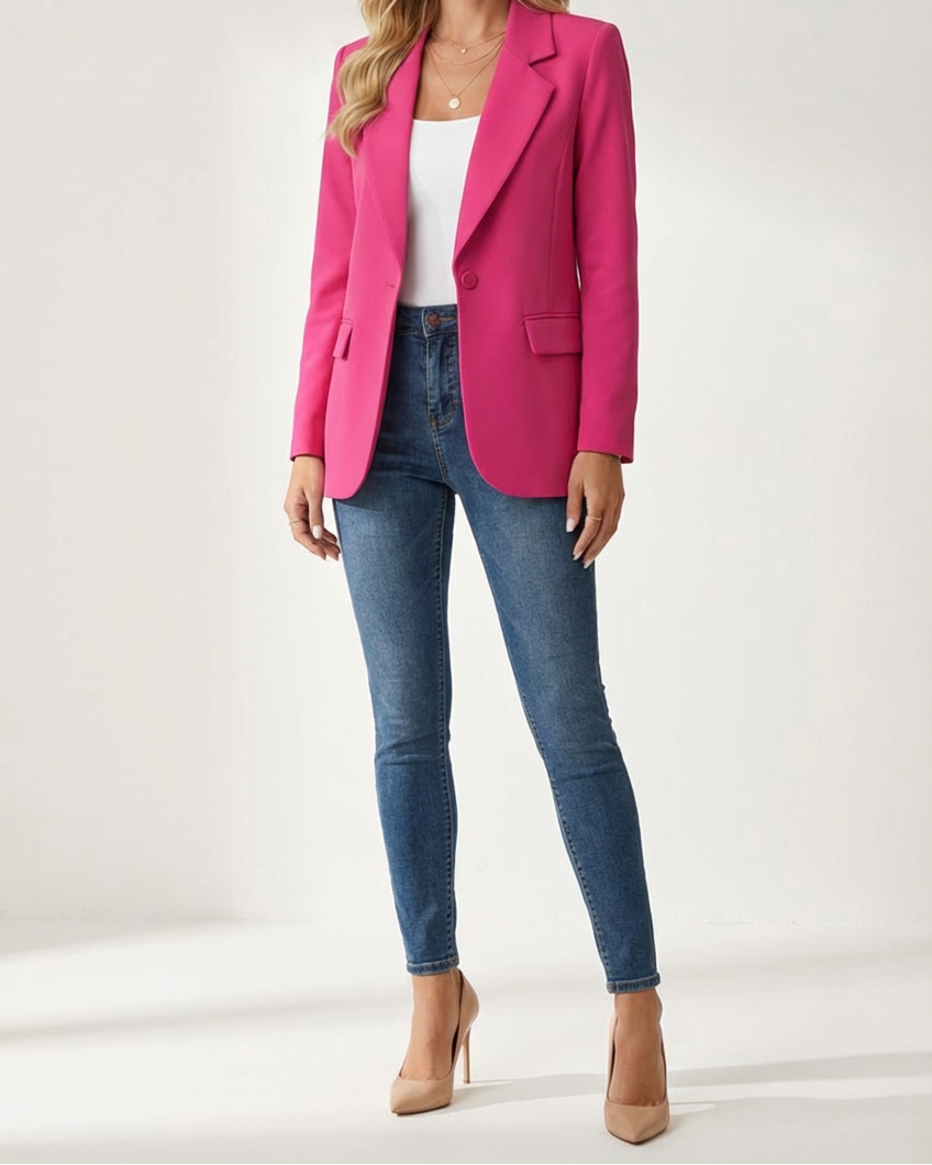 Regular Fit Womens Blazer with Notched Lapel and Single Button