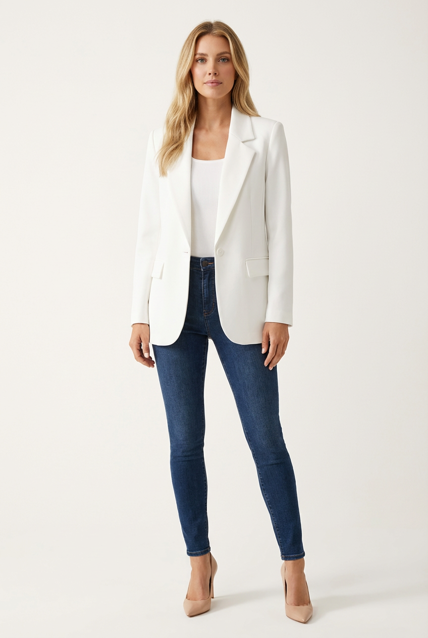 Regular Fit Womens Blazer with Notched Lapel and Single Button