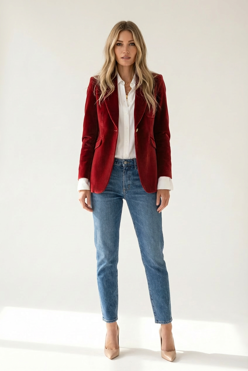Struktureret kvinders blazer med definerede revers og enkelt knap