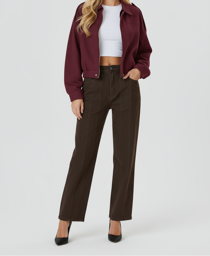 Short Cut Womens Jacket with Structured Shoulders and Zip Front