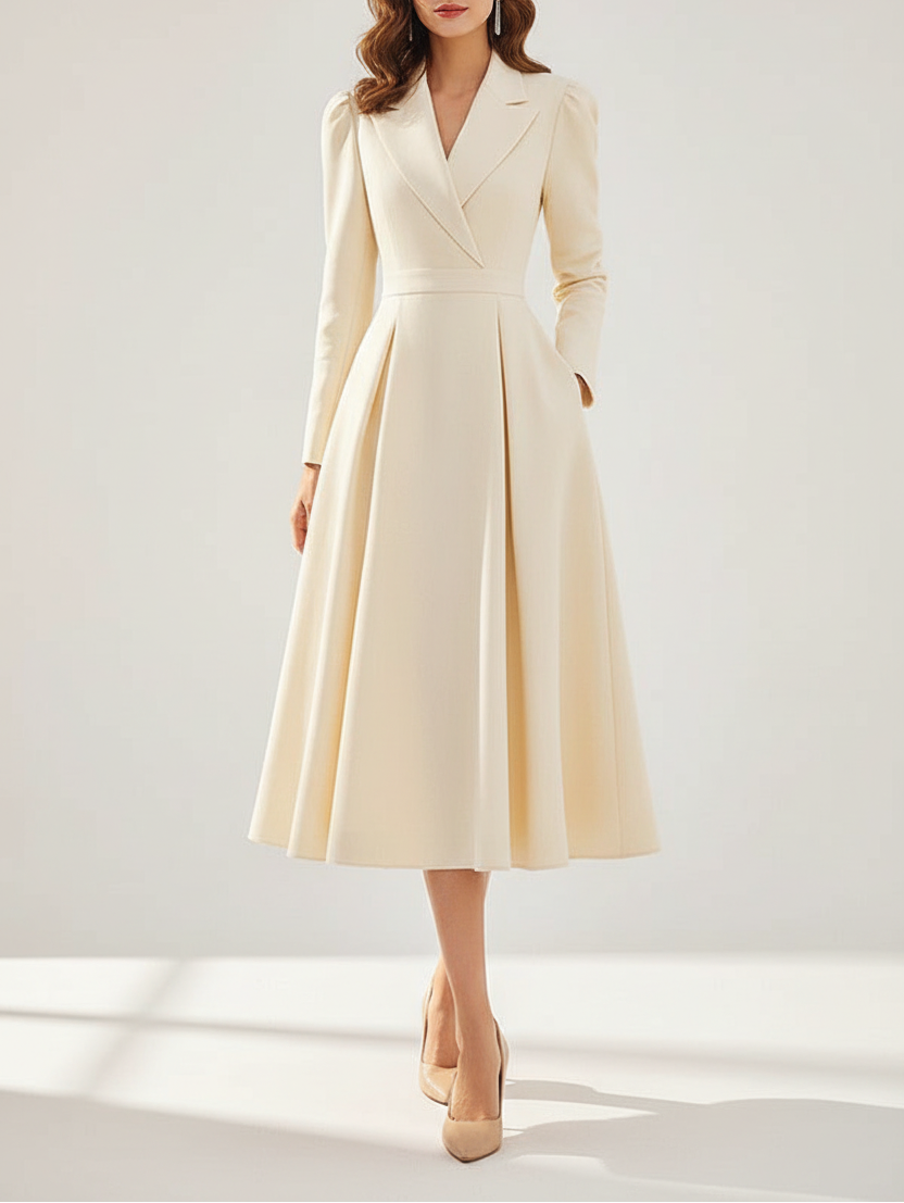 Long Sleeve Midi Dress with Lapel and Pockets Long Sleeve Midi Dress with Lapel and Pockets