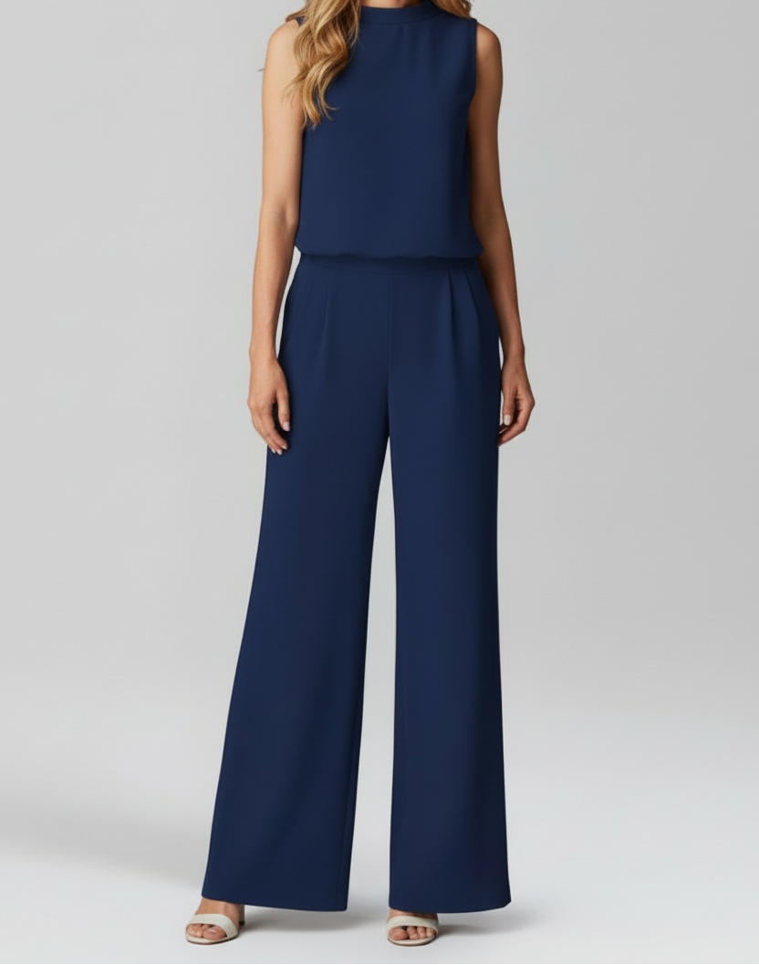 Women’s Jumpsuit with Round Neckline and Wide Legs