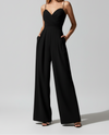 Women’s Sleeveless V Neck Jumpsuit with Wide Full-Length Legs