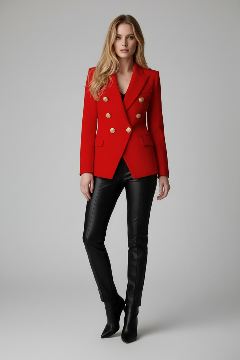 Women’s Blazer with Notch Collar and Gold Button Detail