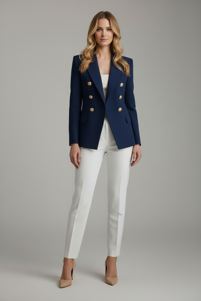 Women’s Blazer with Notch Collar and Gold Button Detail