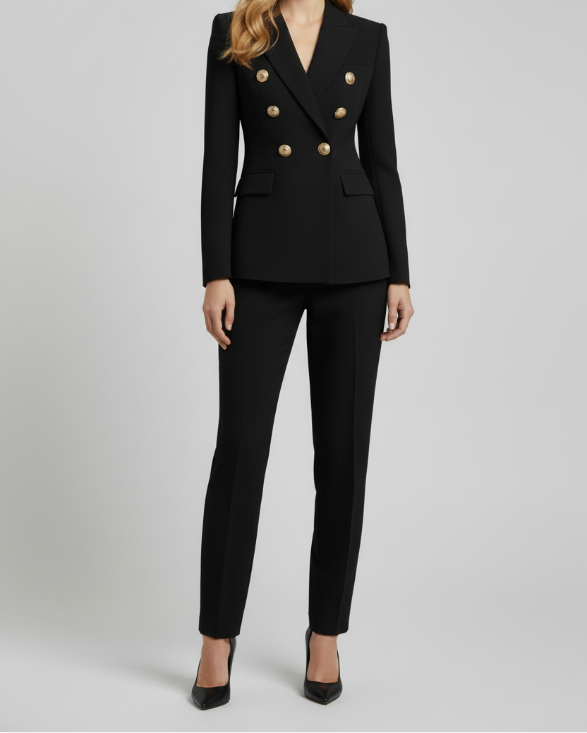 Women’s Blazer with Notch Collar and Gold Button Detail