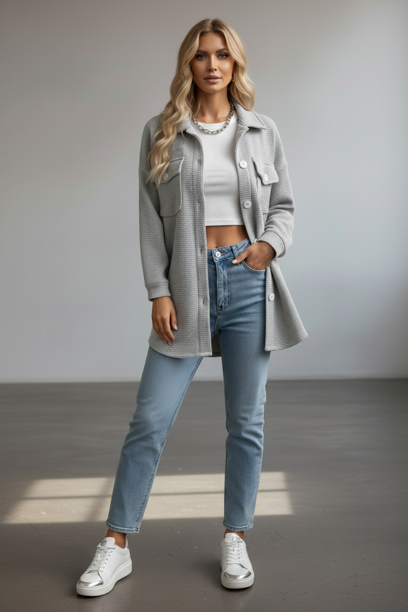 Women’s Corduroy Overshirt with Button Placket and Chest Pockets