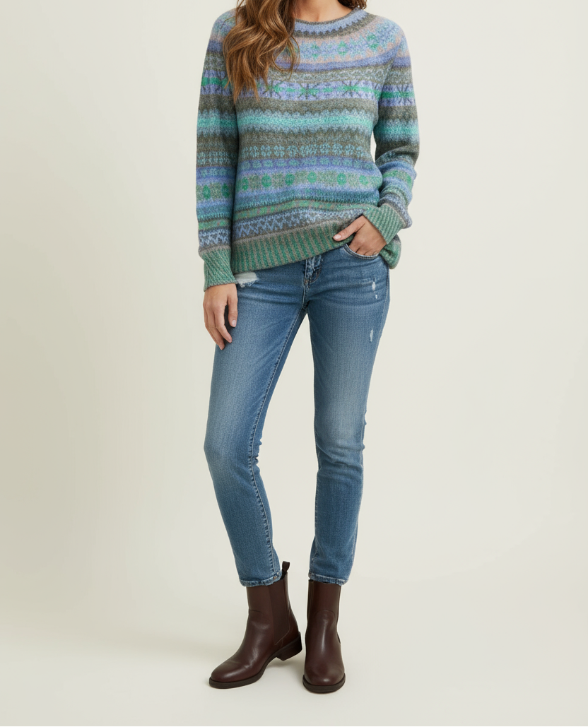 Vintage Blue Crewneck Sweater Women Casual Look with Relaxed Fit