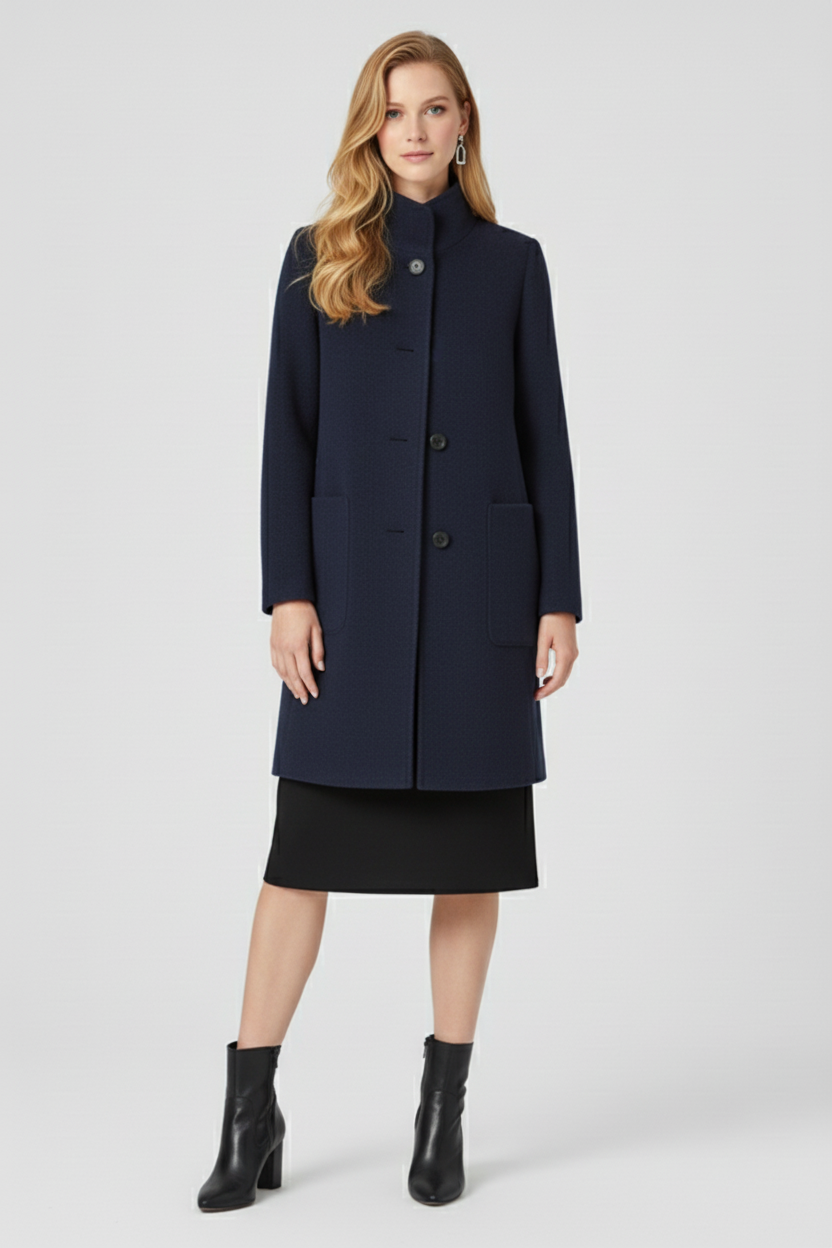 Womens Coat with Round Neckline and Button Front Fit