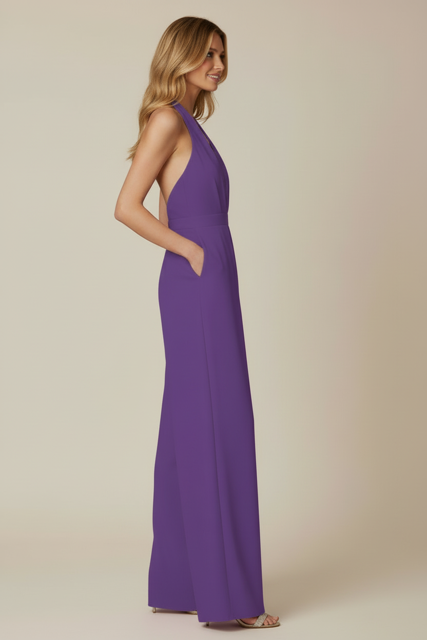 Women’s Halter Neck Jumpsuit with Shaped Waist and Wide Legs