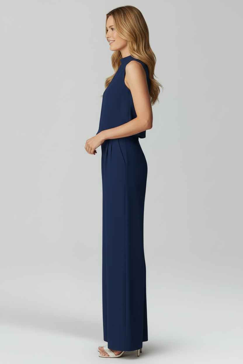 Women’s Jumpsuit with Round Neckline and Wide Legs