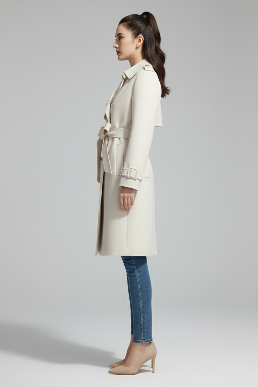 Kvindernes trench coat med klassisk krave og bælte lukning