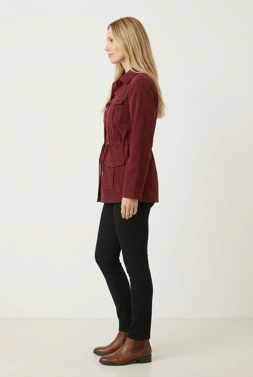 Corduroy Womens Button Up with Adjustable Waist