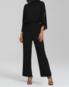 Wide Leg Jumpsuit with Stand Collar and Three Quarter Sleeves
