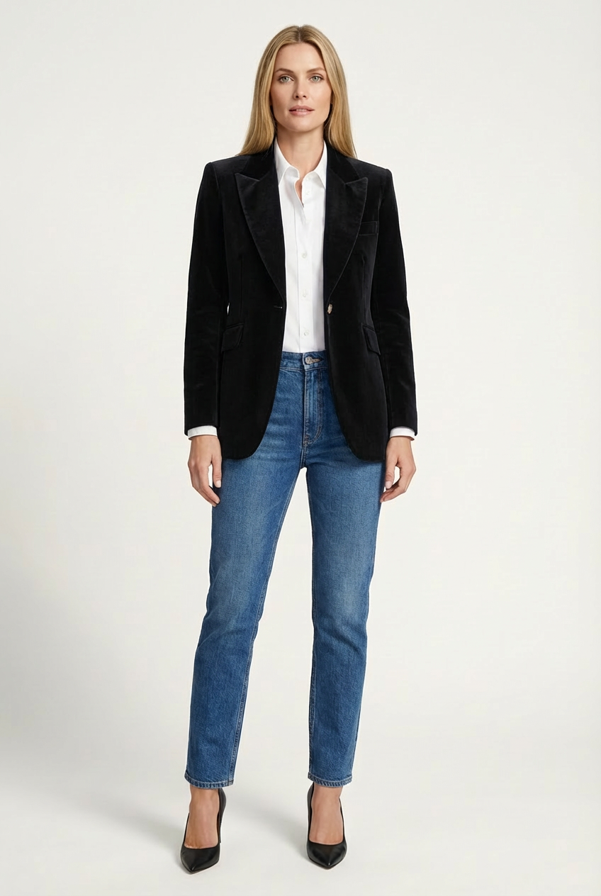 Struktureret kvinders blazer med definerede revers og enkelt knap