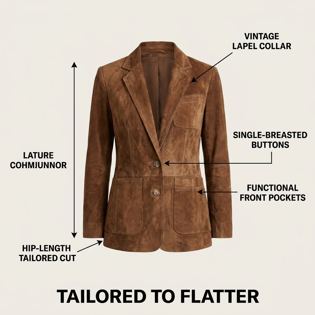 Women’s Button-Down Suede Blazer with Relaxed Tailored Fit