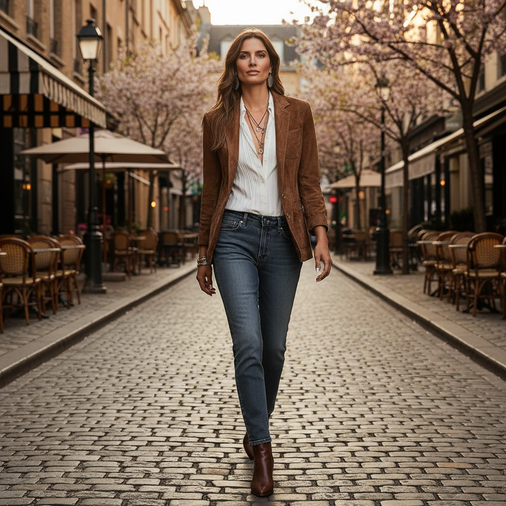 Women’s Button-Down Suede Blazer with Relaxed Tailored Fit