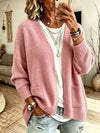 Women’s Long Ribbed V Neck Cardigan with Pockets