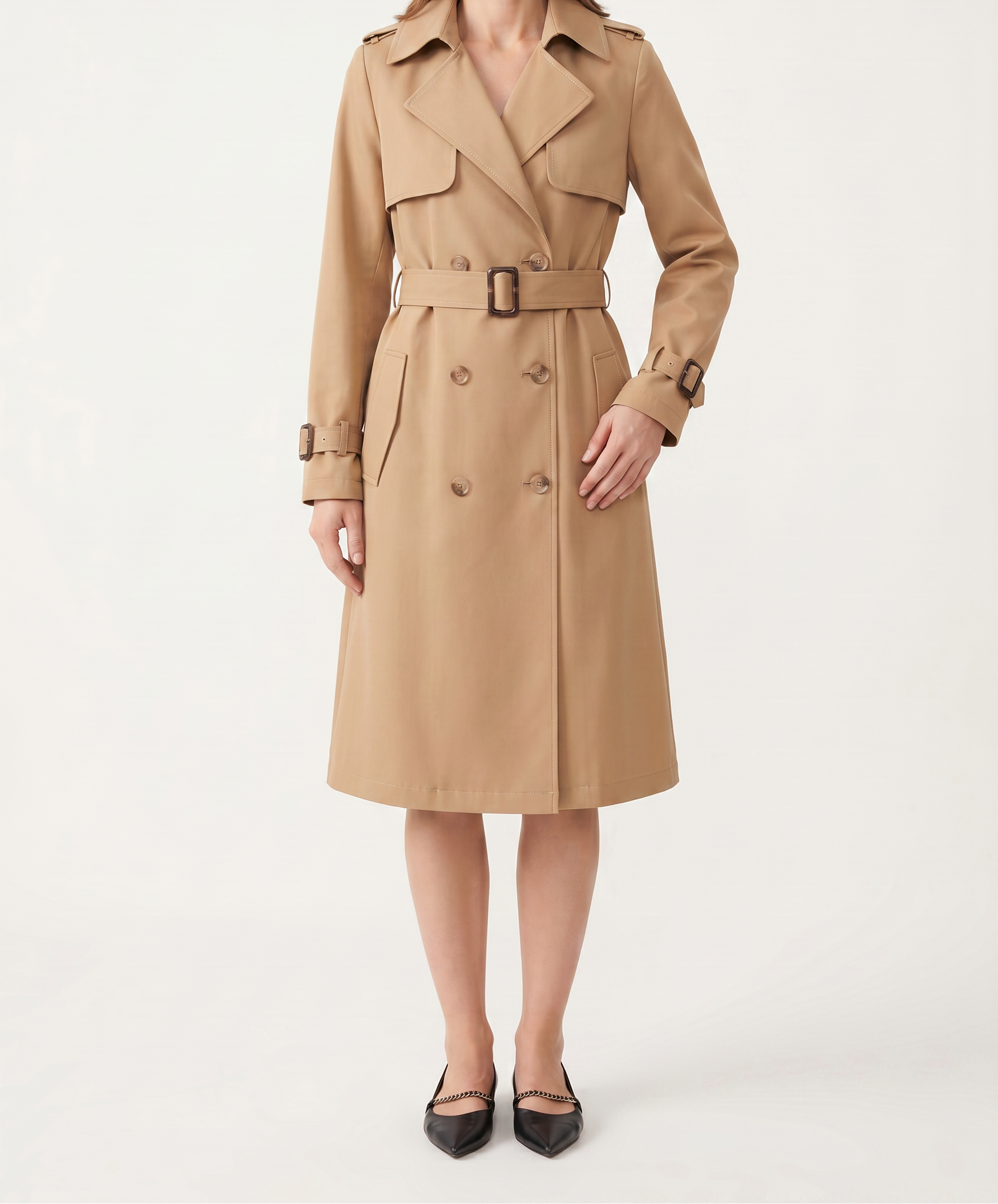 Kvindernes trench coat med notch lapel og dobbelt knaplukning