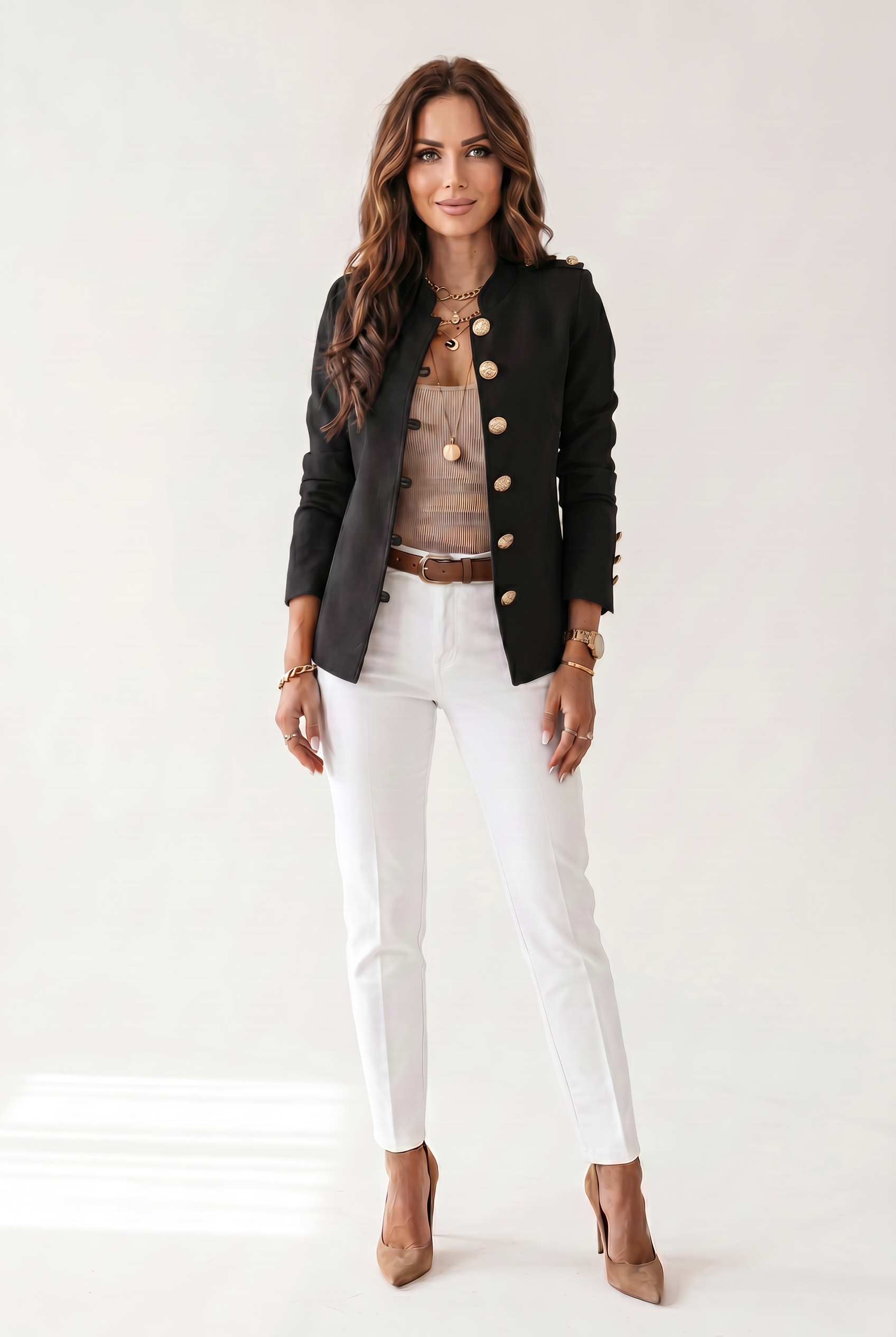 Women’s Short Jacket with Button Front and Side Pockets