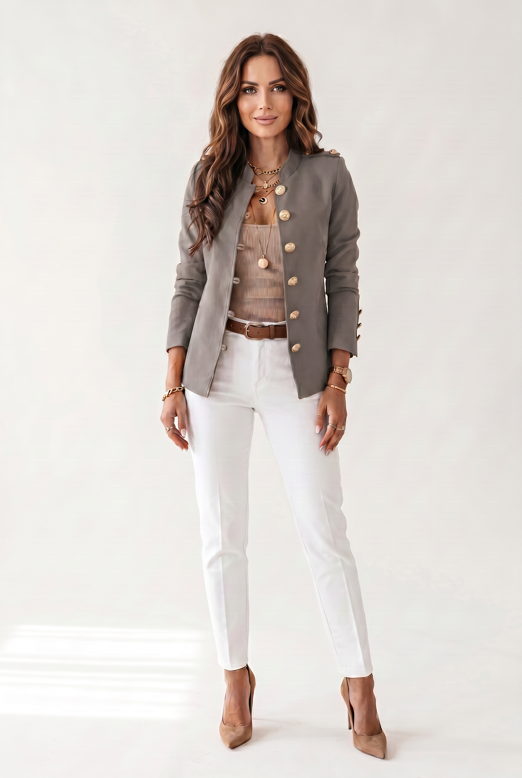 Women's Short Jacket with Button Front and Side Pockets