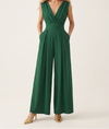 Wide Leg Jumpsuit with V Neckline and Side Pockets