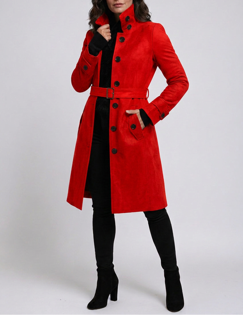 Women’s High Neck Longline Coat with Button Front