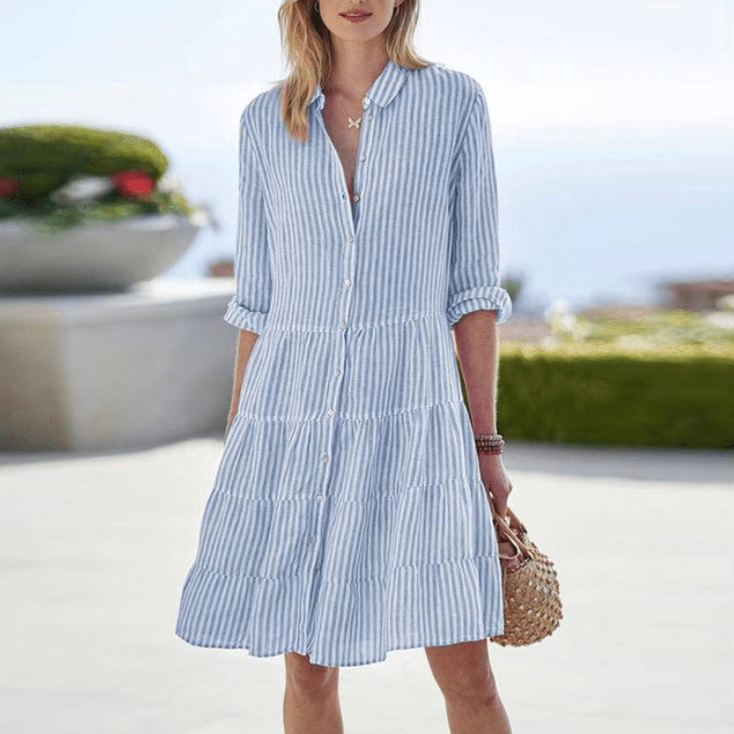 Women's Striped Summer Dress with A-Line Silhouette and Breathable Fabric