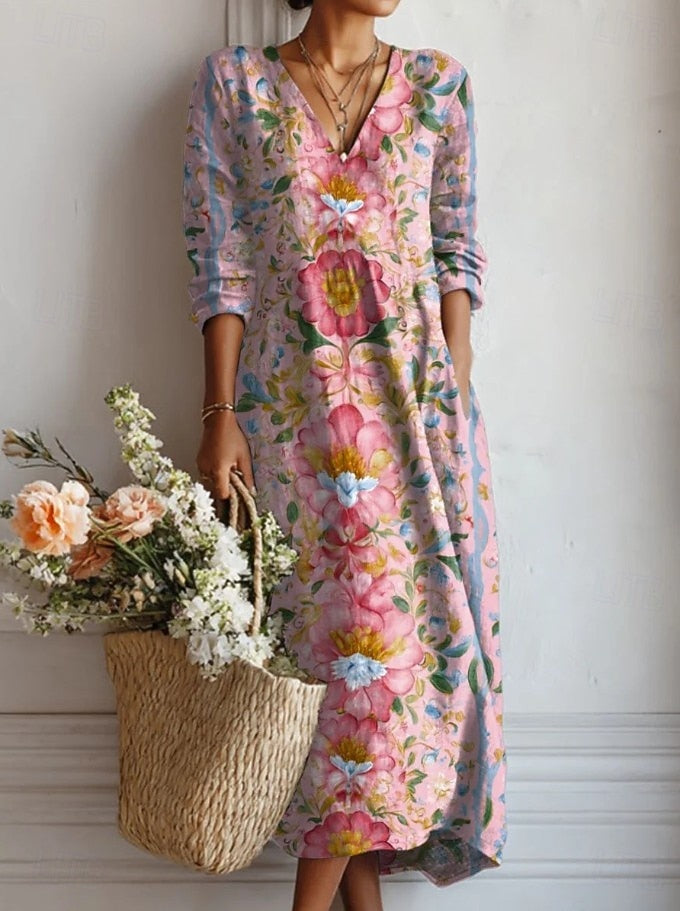 Women’s Maxi Everyday Comfort Dress with Relaxed Silhouette and Side Pockets