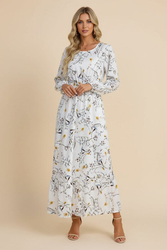 Sommerkjole med Samlet Talje og Blomsterdesign