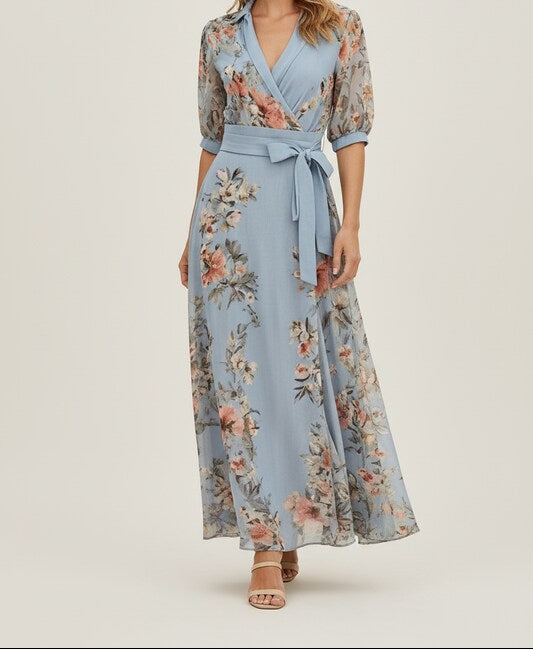 V Neck Midi Dress with Flared Silhouette