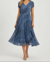 V Neck Midi Dress with Patchwork Detail