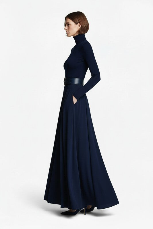 High Neck Maxi Dress with Flowing Silhouette