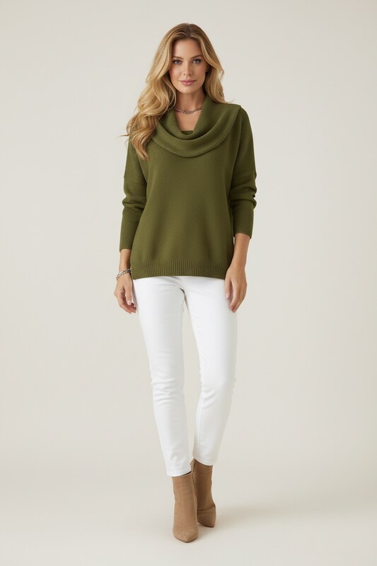 Cowl Collar Sweater with Relaxed Fit