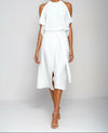 Kold Skulder Halter Midi Kjole med Asymmetrisk Kant
