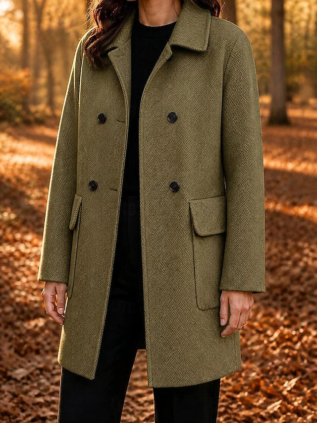 Women’s Herringbone Double Breasted Long Coat