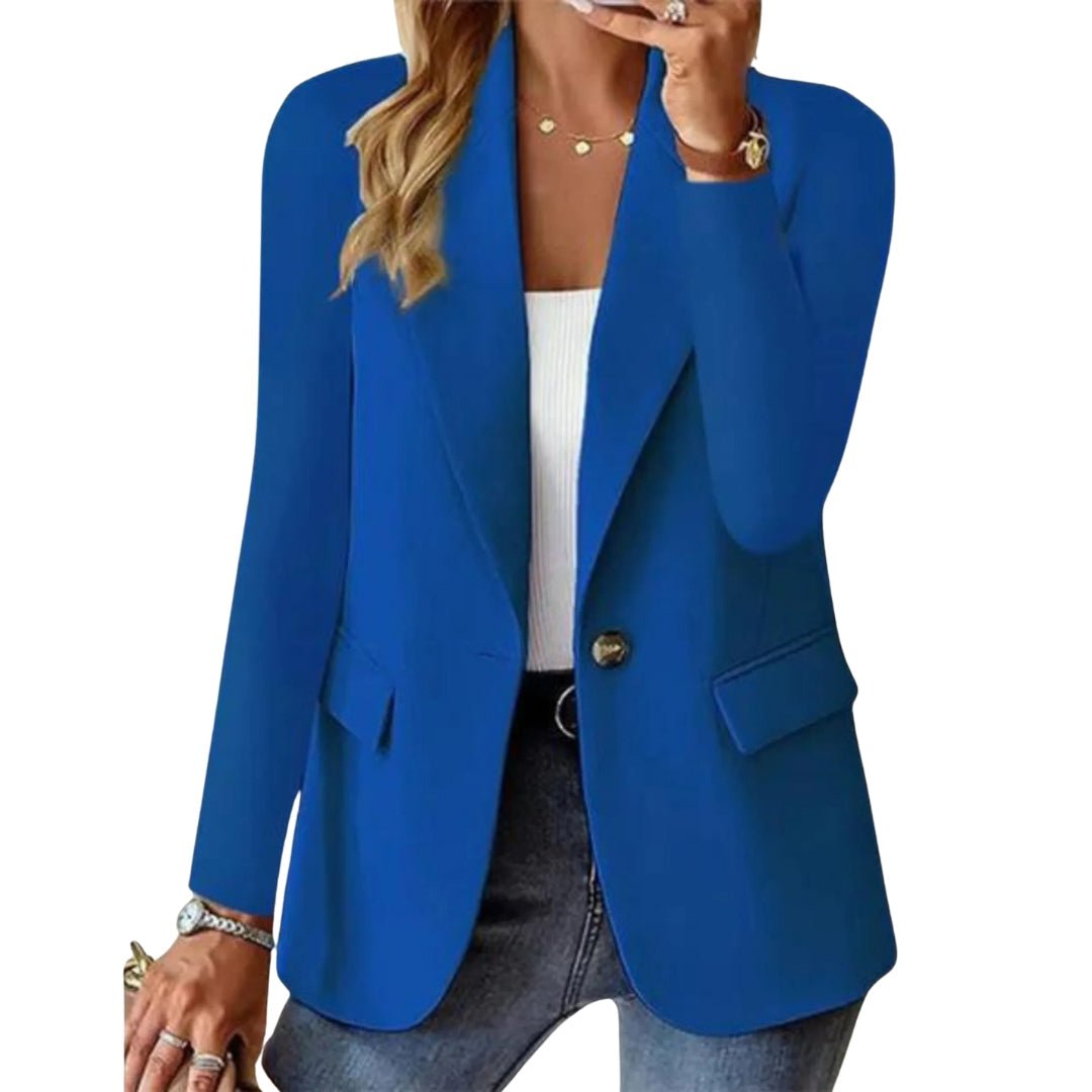 Women’s Single Button Blazer with Notched Lapel and Long Sleeves